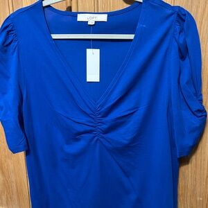 LOFT Royal Blue Ruched V-Neck Blouse